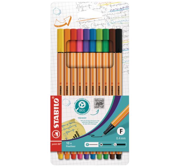 Etui de 10 stylos-feutres STABILO point 88 coloris standard