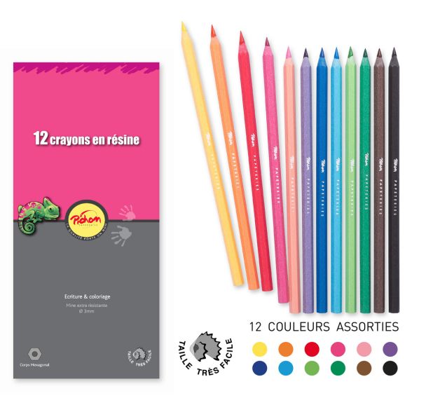 Etui de 12 crayons couleurs 18 cm résine Pichon
