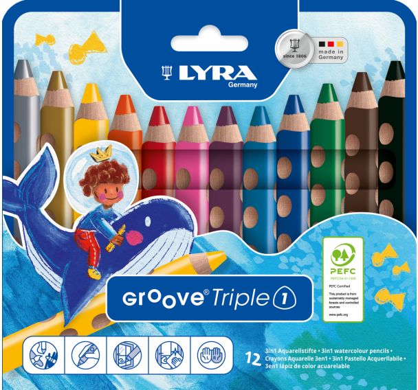 Etui de 12 crayons couleurs lyra groove triple one