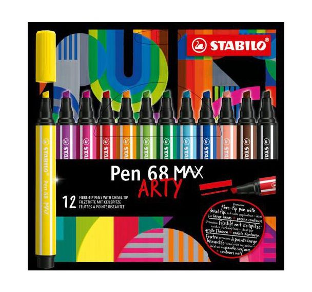 Etui de 12 feutres pointe biseautée STABILO Pen 68 MAX ARTY