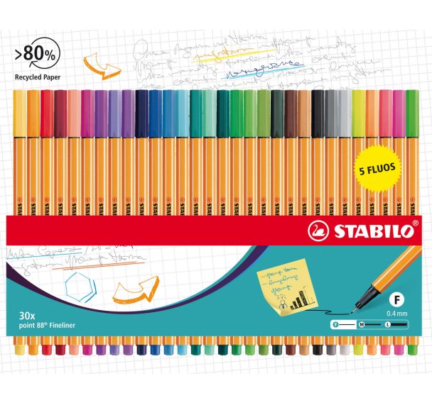 Etui de 30 stylos-feutres STABILO point 88 - dont 5 fluo