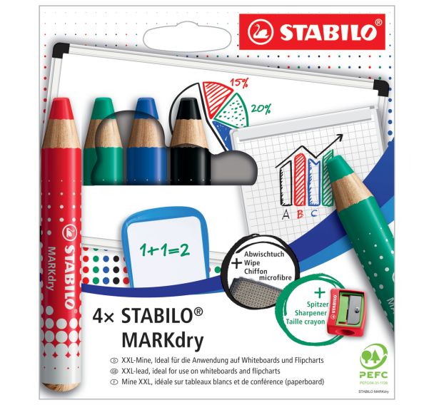 Etui de 4 crayons marqueurs STABILO MARKdry