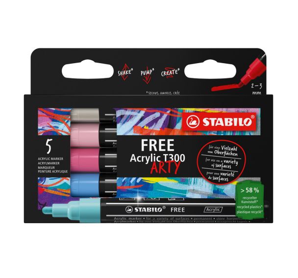 Etui de 5 feutres STABILO FREE acrylique - Set Candy