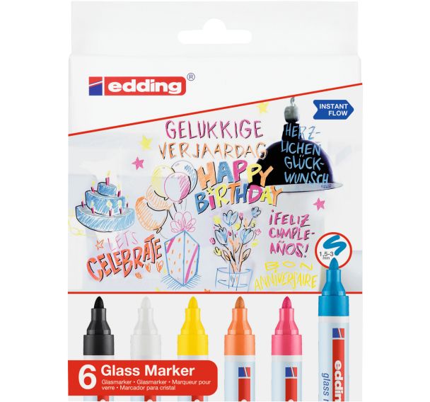 Etui de 6 marqueurs pour tableau verre E95