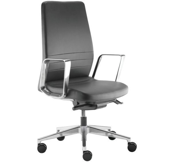 Fauteuil Eden pied et accoudoir alu cuir noir