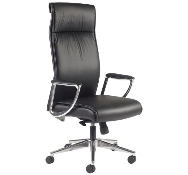 Fauteuil Fusto HD Cuir Pleine Fleur Noir pied alu