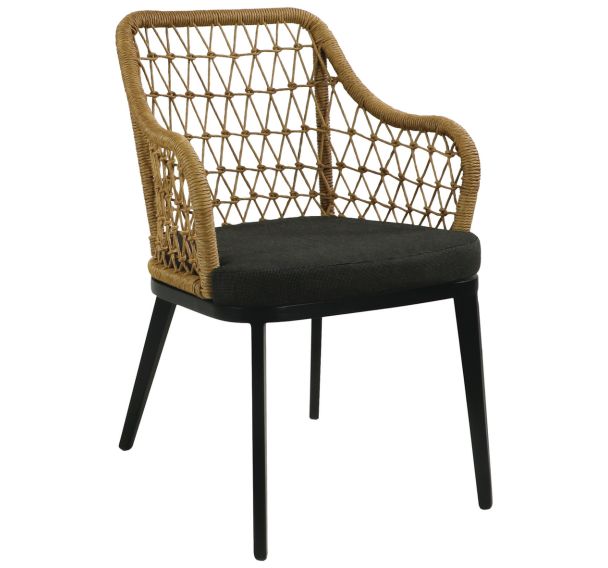 Fauteuil MILAN wicker/alu coussin - paille/noir