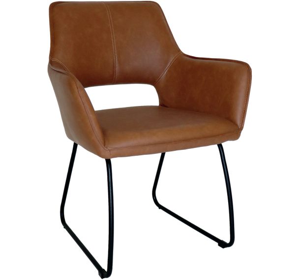 Fauteuil Miya structure métal noir - ass/dossier tissu PVC cognac