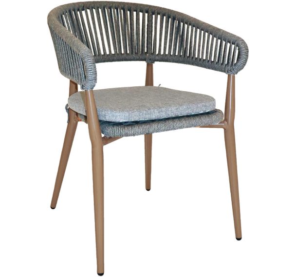 Fauteuil Nordic struct alu bois nat ass/dos rope gris foncé - coussin