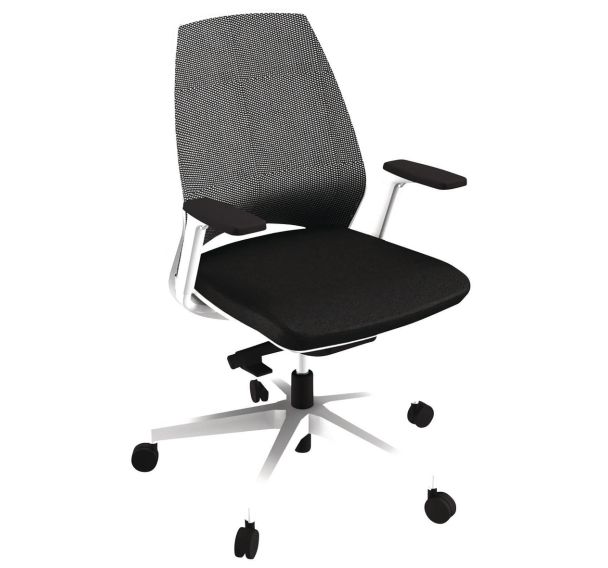 Fauteuil Oxygen dossier résille accoudoirs et piètement blanc