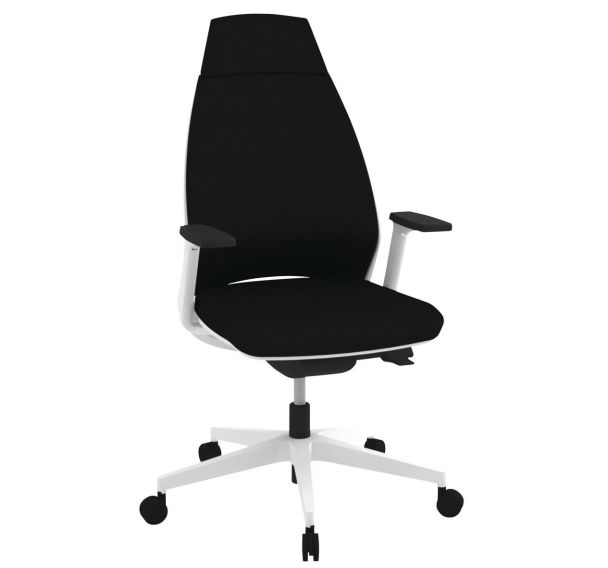 Fauteuil Oxygen dossier tapissé tissu M1 accoudoirs réglables pied blanc