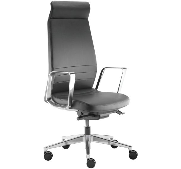 Fauteuil av. têtière Eden pied et accoudoir alu cuir noir