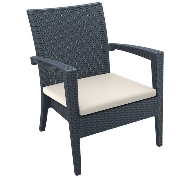Fauteuil bas Miami - anthracite coussin beige