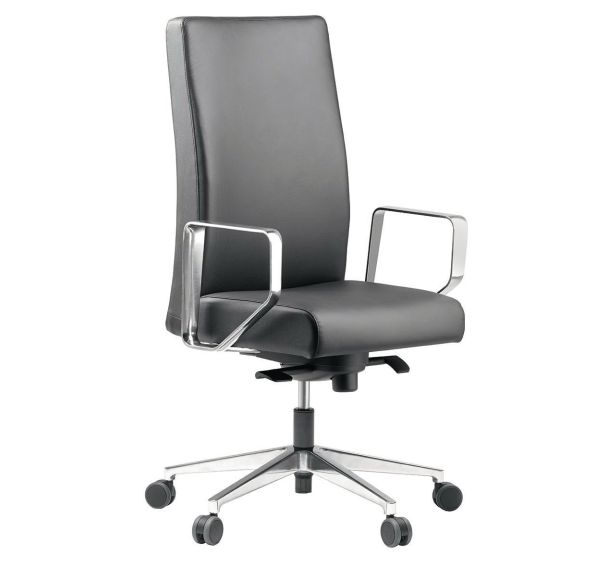 Fauteuil cuir noir Bost accoudoirs fixes chromés