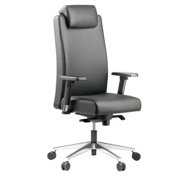 Fauteuil cuir noir Bost avec têtière et accoudoirs réglables