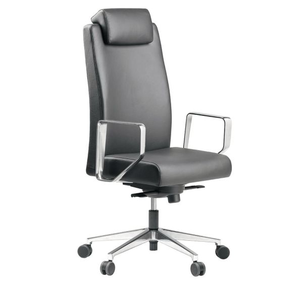 Fauteuil cuir noir Bost têtière réglable accoudoirs fixes