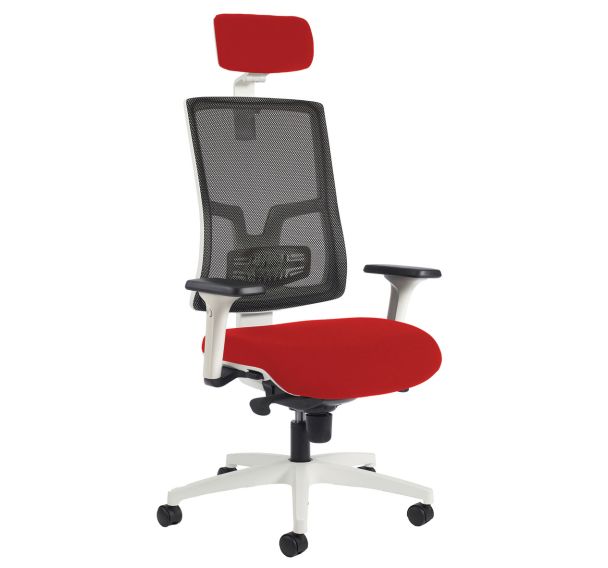 Fauteuil de bureau Oria pied blanc dossier résille avec accoudoirs et têtière GG