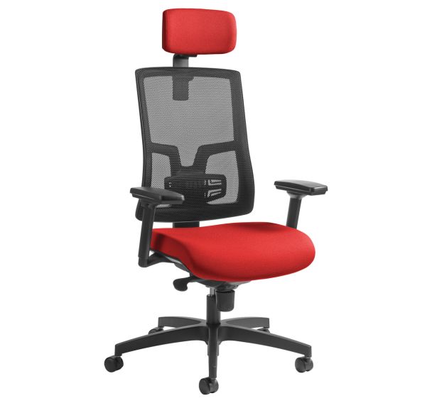 Fauteuil de bureau Oria pied noir dossier résille avec accoudoirs et têtière GGI