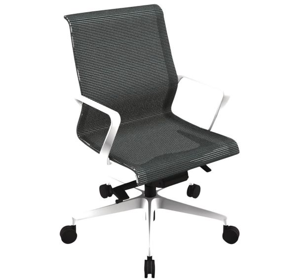 Fauteuil direction Dinamica pied nylon blanc dossier bas et assise résille