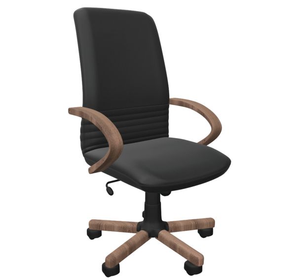 Fauteuil direction Mirage Wood cuir noir et accoudoirs bois