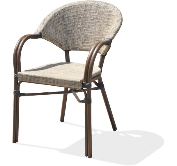 Fauteuil jardin Ushuaia empilable marron+textilène lin