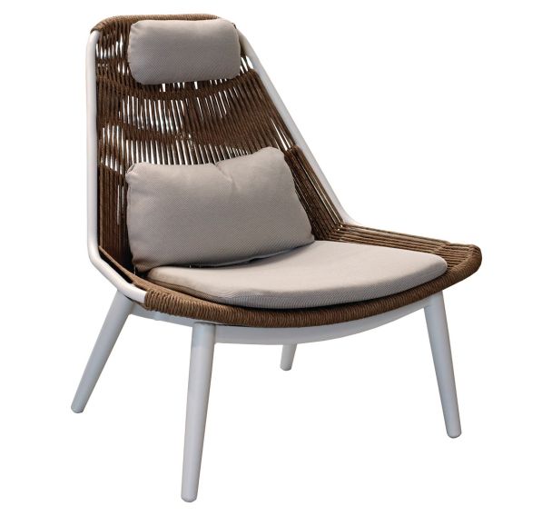 Fauteuil lounge Como wicker/alu coussins - écru/naturel/blanc