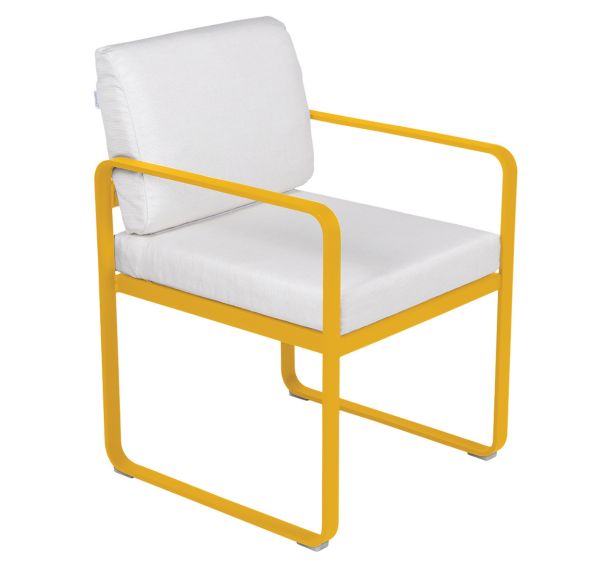 Fauteuil repas Bellevie coussins blanc grisé Fermob