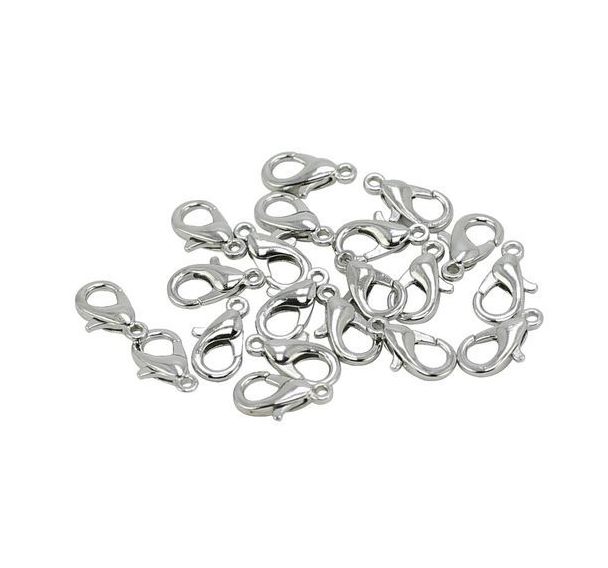 Fermoirs mousquetons 14mm argenté (Sachet de 20)