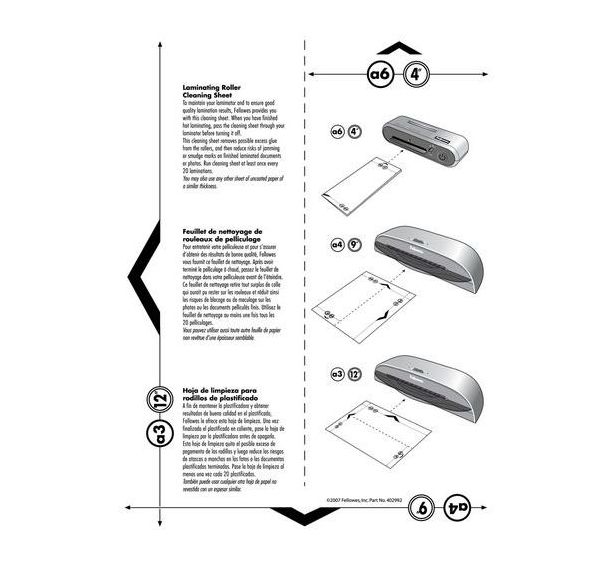 Feuille A4 de nettoyage pour plastifieuse