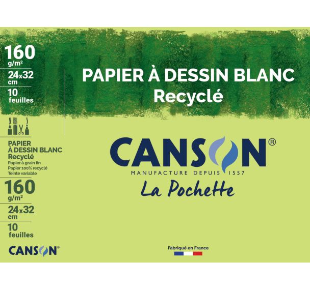 Feuille blanc canson 24 x 32, 160 g, recyclé (Pochette de 10)