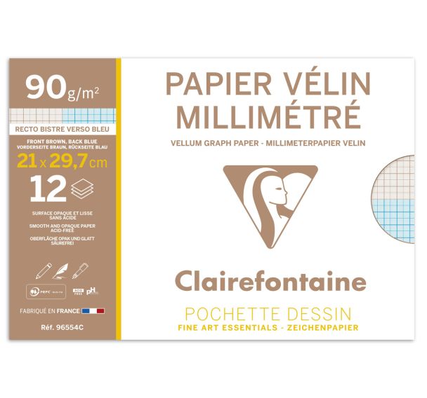 Feuille millimétrée - format 21 x 29.7 cm (Pochette de 12)