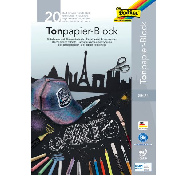 Feuille noire dessin 130 g recyclé, format 21 x 29,7 (Bloc de 20)