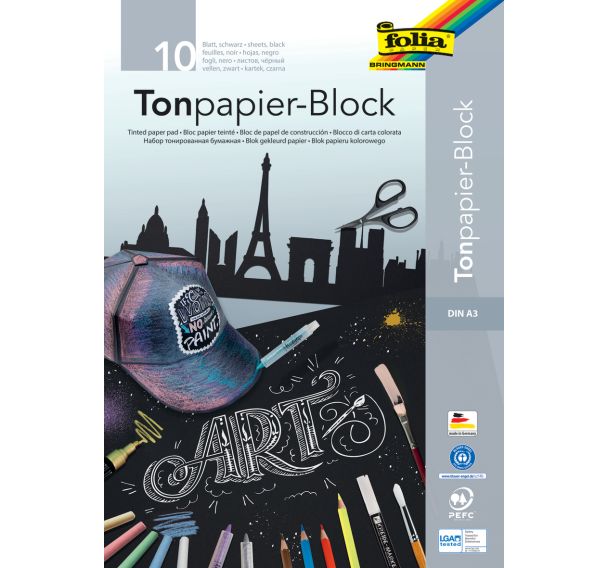 Feuille noire dessin 130g A3 recyclé (Bloc de 10)