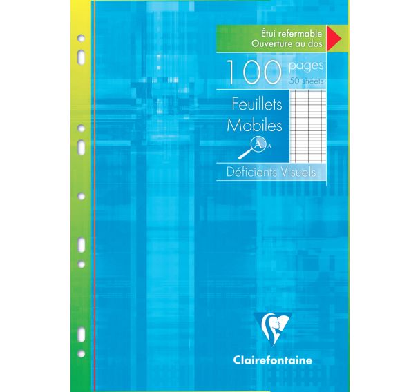 Feuilles mobiles A4 grands carreaux pour déficients visuels