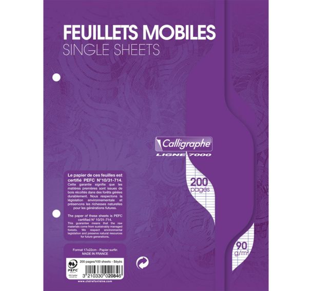 Feuillets mobiles sous film 17x22 cm Seyès - Calligraphe
