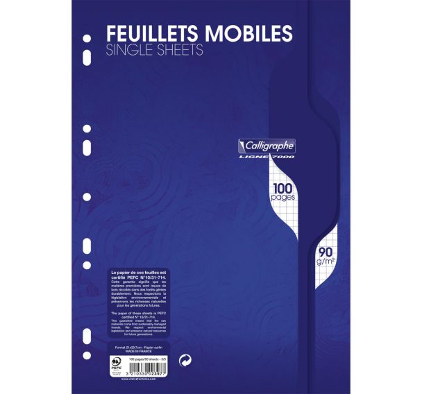 Feuillets mobiles sous film 7000 A4 90g - Calligraphe