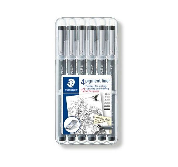 Feutre pigment liner Staedtler dont 2 gratuits (Etui de 6)