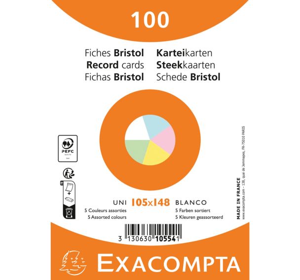 Fiche Bristol sous film uni non perforé - 105x148 mm - Lot de 20