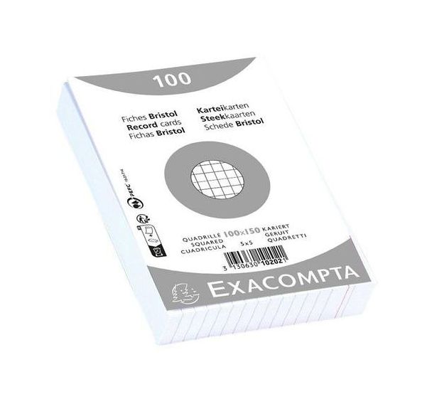 Fiche film bristol quadrillé 5x5 100x150mm blanc non perforé.