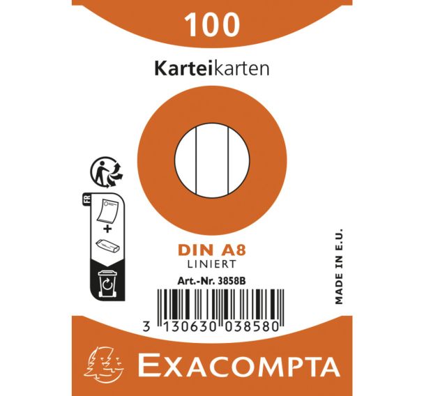Fiches Bristol A8 ligné sous film assorti - 100 feuilles - Exacompta - Lot de 48