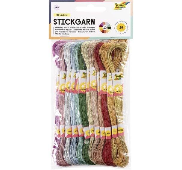 Fils à broder METALLIC, 26 écheveaux x8m 13 couleurs