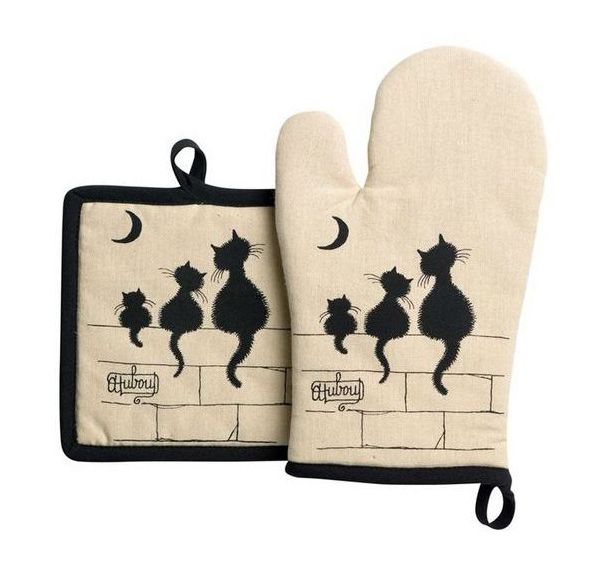 Gant avec manique écrus 100% coton Dubout 3 chats - Lot de 6