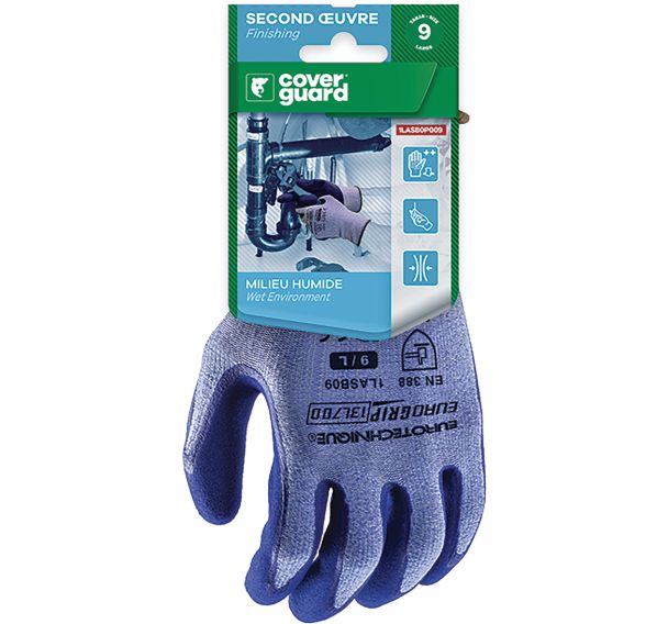 Gants Eurolite 13L700 J13 double enduit latex bleu - Coverguard