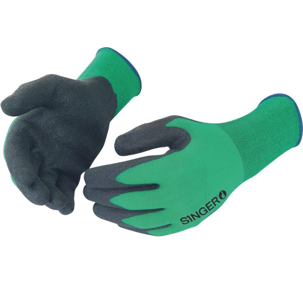 Gants à enduction PVC à support polyamide - Noir/vert - Singer