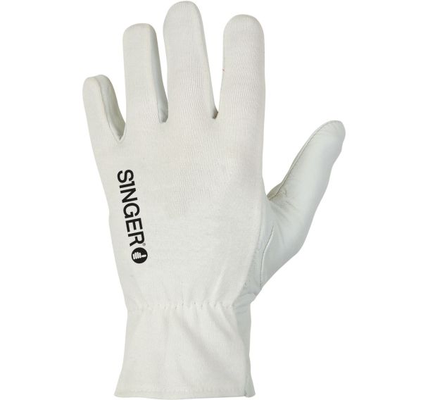 Gants à paume cuir dos coton interlock écru - Singer