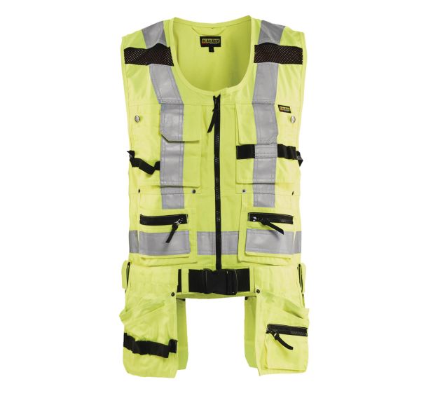 Gilet porte-outils haute visibilité jaune fluorescent ceinture textile