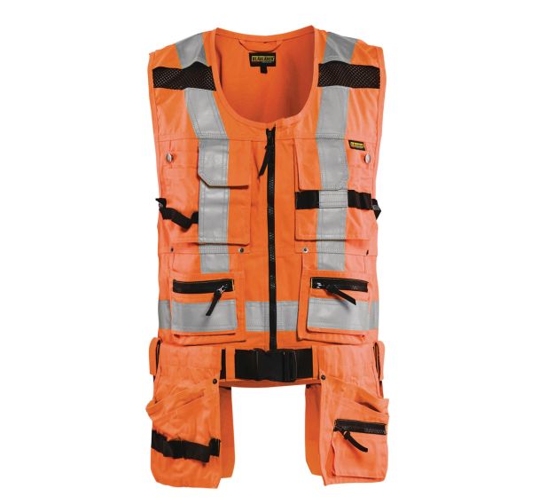 Gilet porte-outils haute visibilité orange fluorescent, anneau D