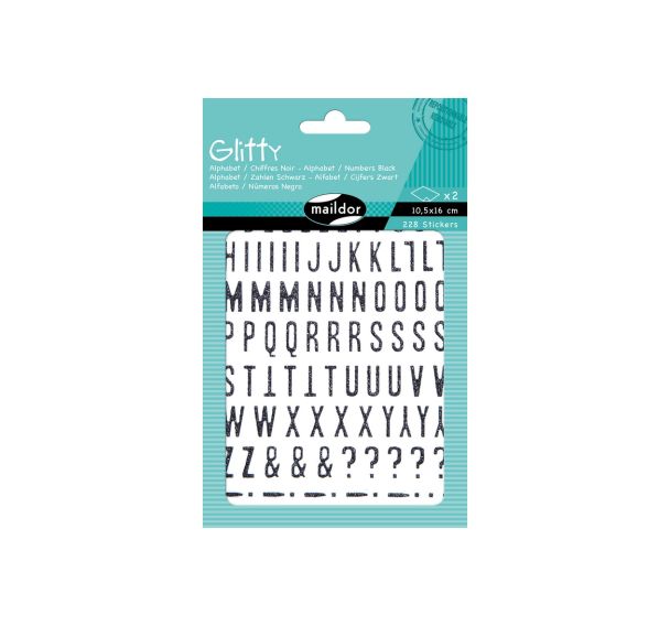 Glitty, Sach 2 pl 10,5x16cm, Alphabet / chiffres, noir
