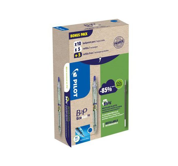 Greenpack - stylo B2P Ecoball bleu x10 avec 10 recharges