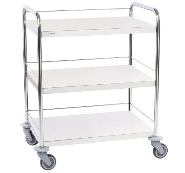 Guéridon de soin 3 plateaux sans galerie 75 x 50 cm inox